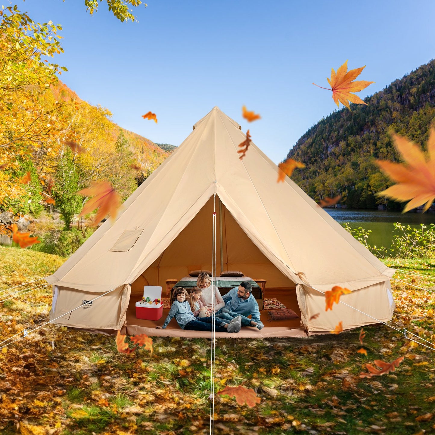 VEVOR Canvas Bell Tent 3m/9.8ft 4-Season Canvas Tent for Camping with Stove Jack