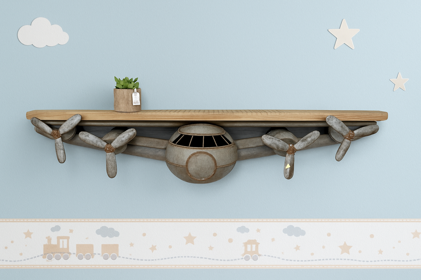 Metal Plane with Timber Top Wall Shelf