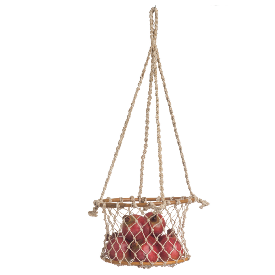Prairie 1 Tier Jute and Rattan Hanging Basket for Fruits or Vegetables Storage