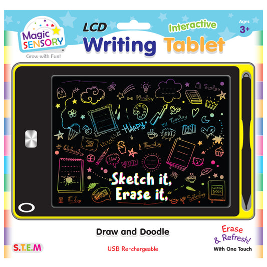 Magic Sensory 8.5" LCD Writing Tablet, USB Rechargeable - Yellow Doodle