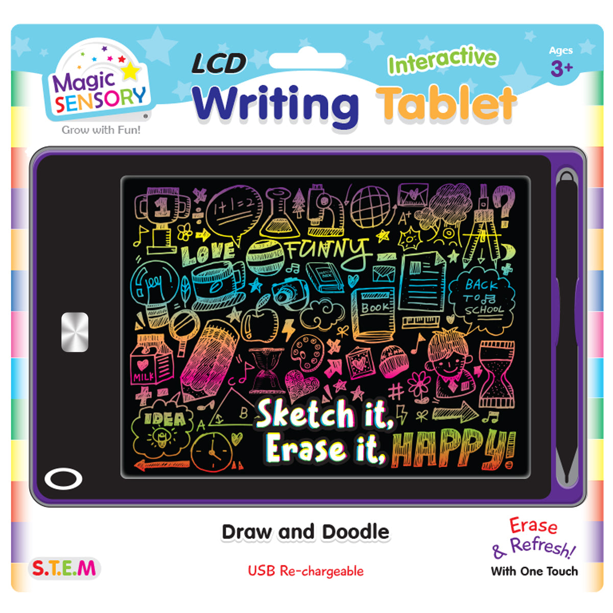 Magic Sensory 8.5" LCD Writing Tablet, USB Rechargeable - Purple Art