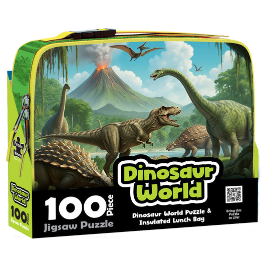 Puzzle Master Dinosaur World 100-Piece AR Jigsaw & Insulated Lunch Bag