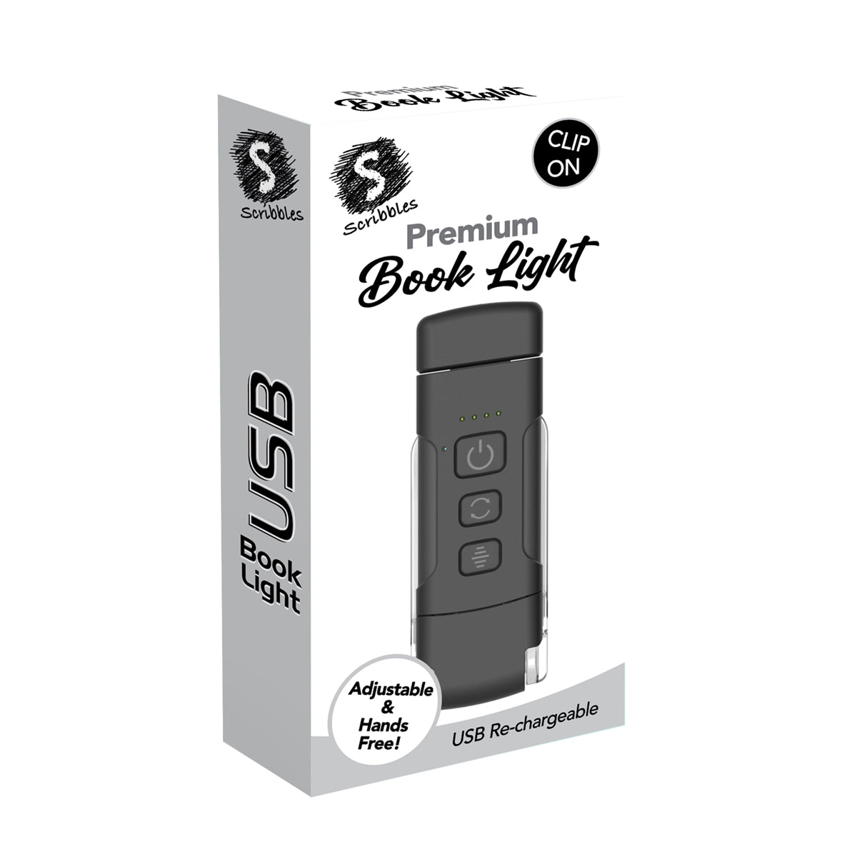 Scribbles USB Rechargeable Clip-On Book Light - Black