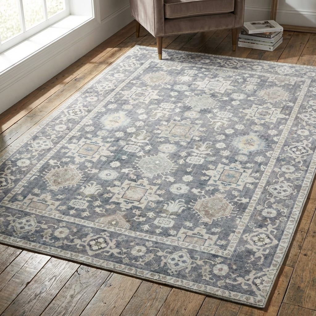 Anna Grey Machine Washable Rug