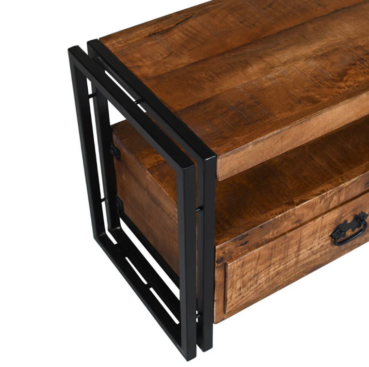 Astra Wooden & Black Metal TV Unit