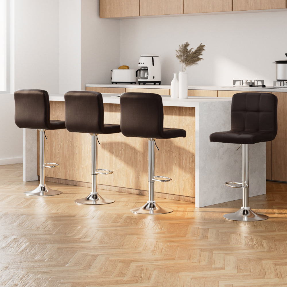 Artiss 4x Bar Stools Leather Gas Lift Brown