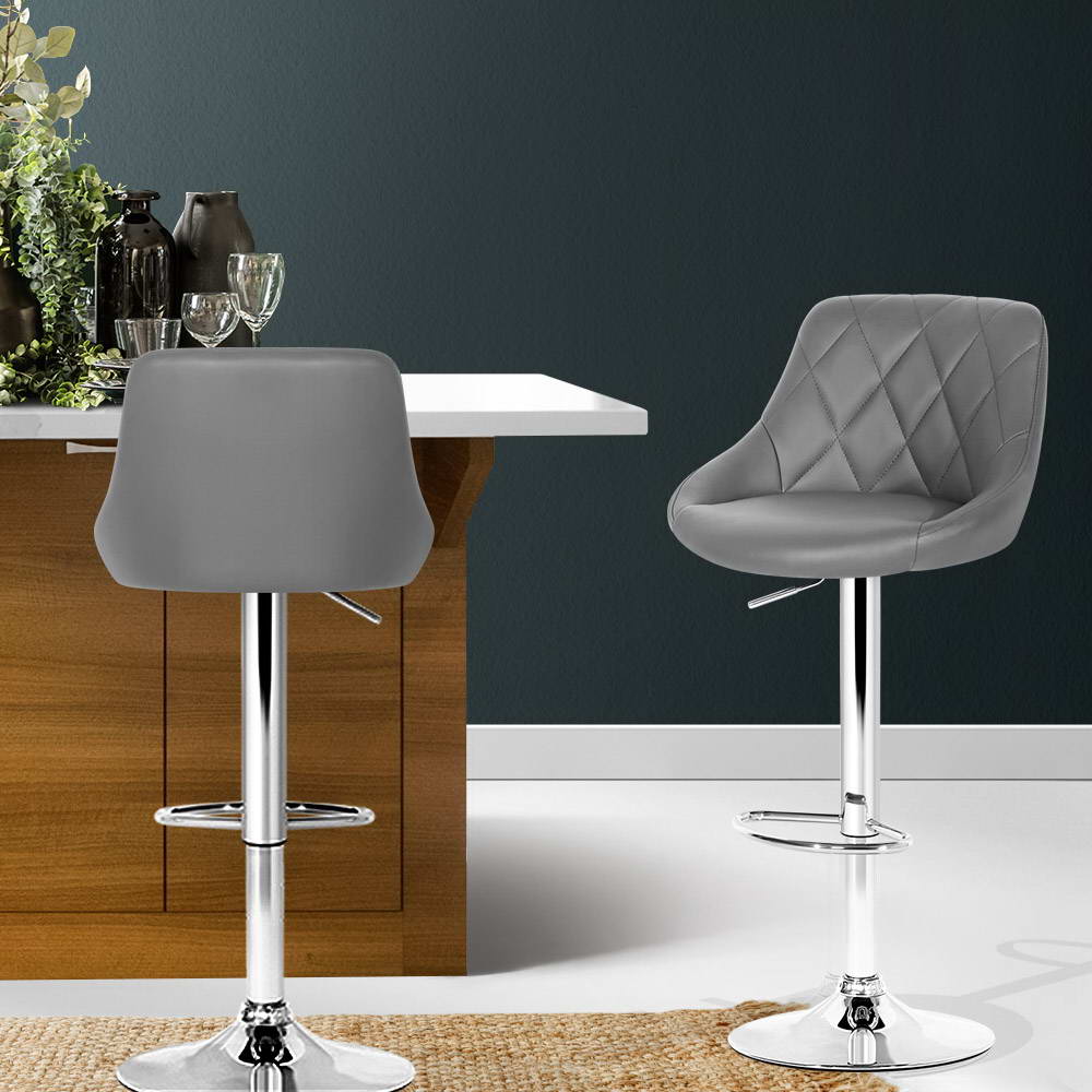 Artiss 2x Bar Stools Leather Padded Gas Lift Grey