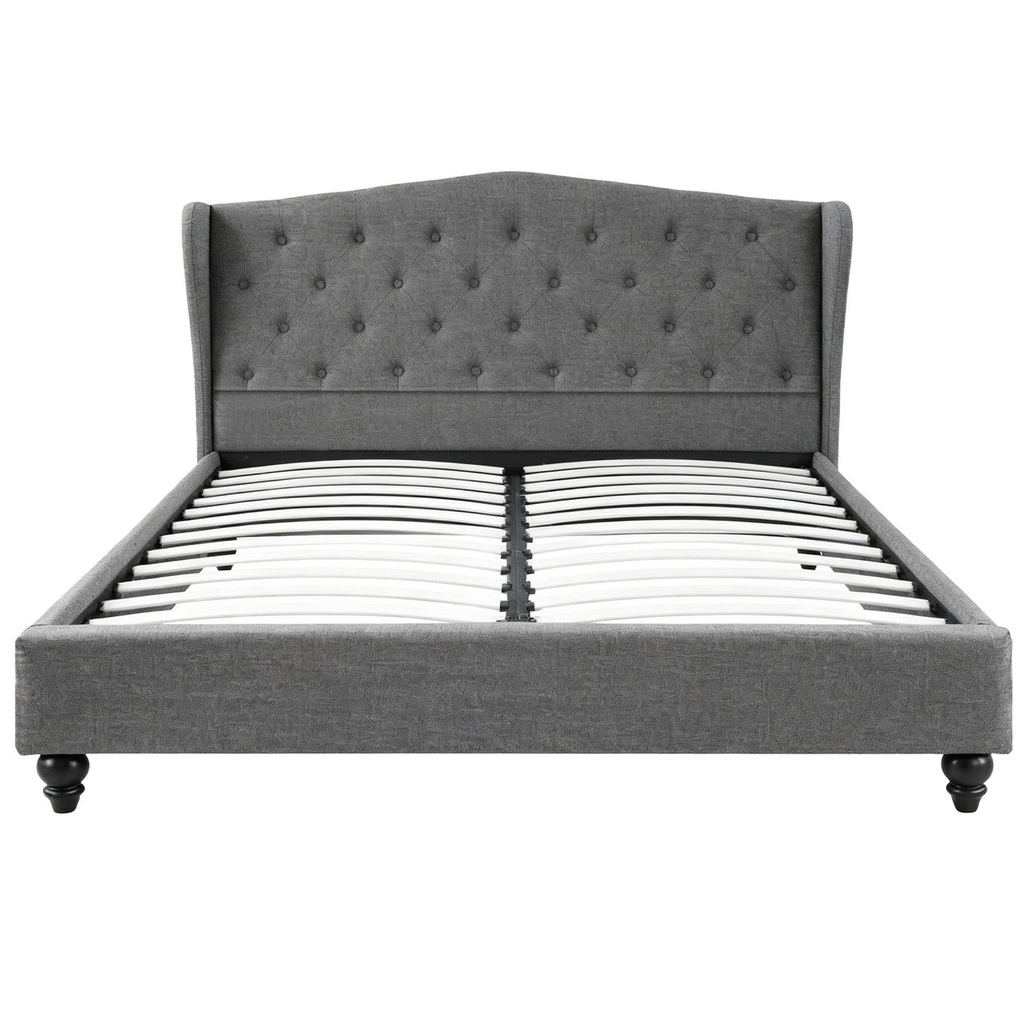 Artiss Queen Bed Frame with Wingback Headboard Grey Linen Upholstered Platform Bed Base
