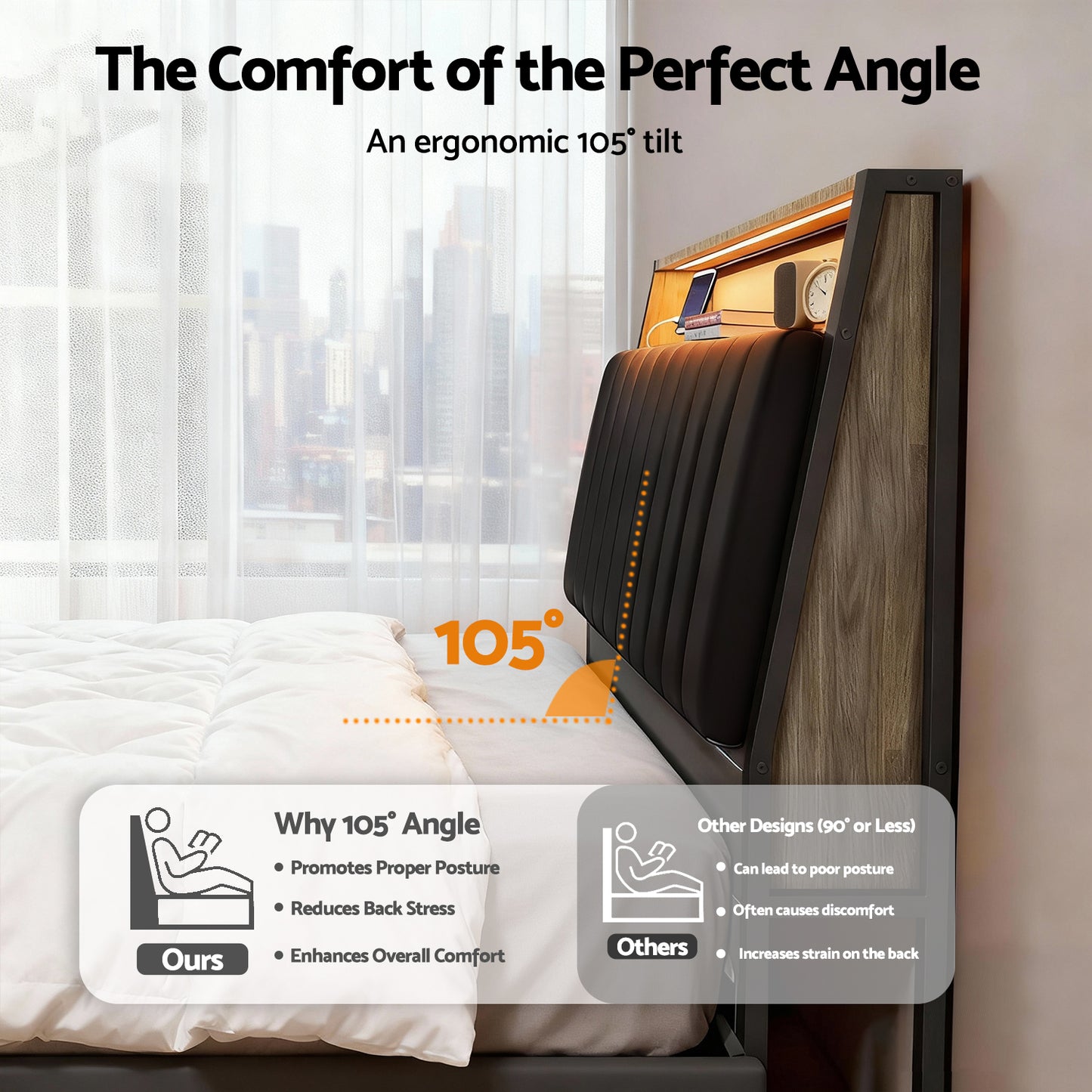 Artiss Queen Bed Frame LED Storage Headboard with Charging Station Black