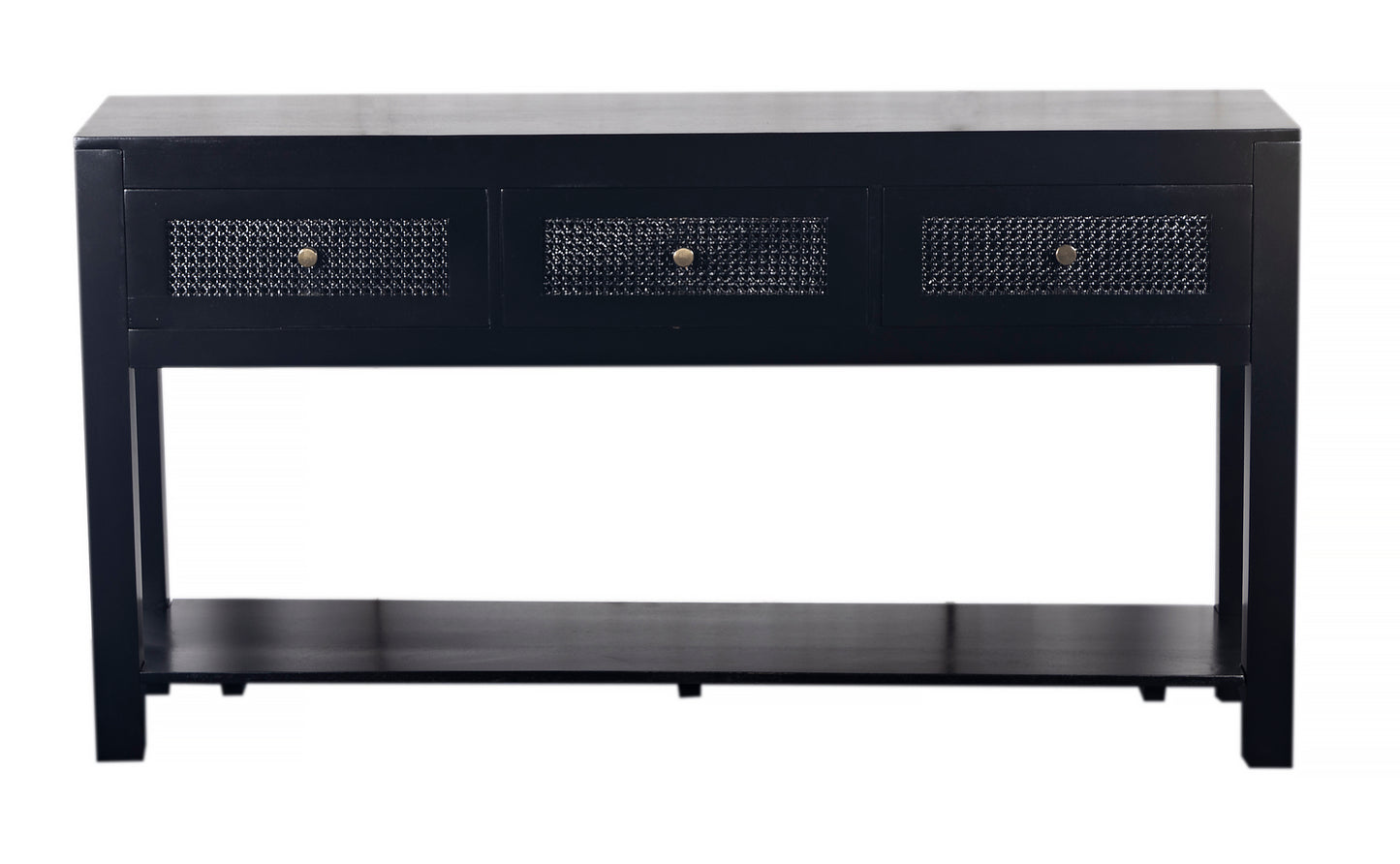 Byron Black Mango Wood & Rattan Console Table with 3 Drawers - 150cm