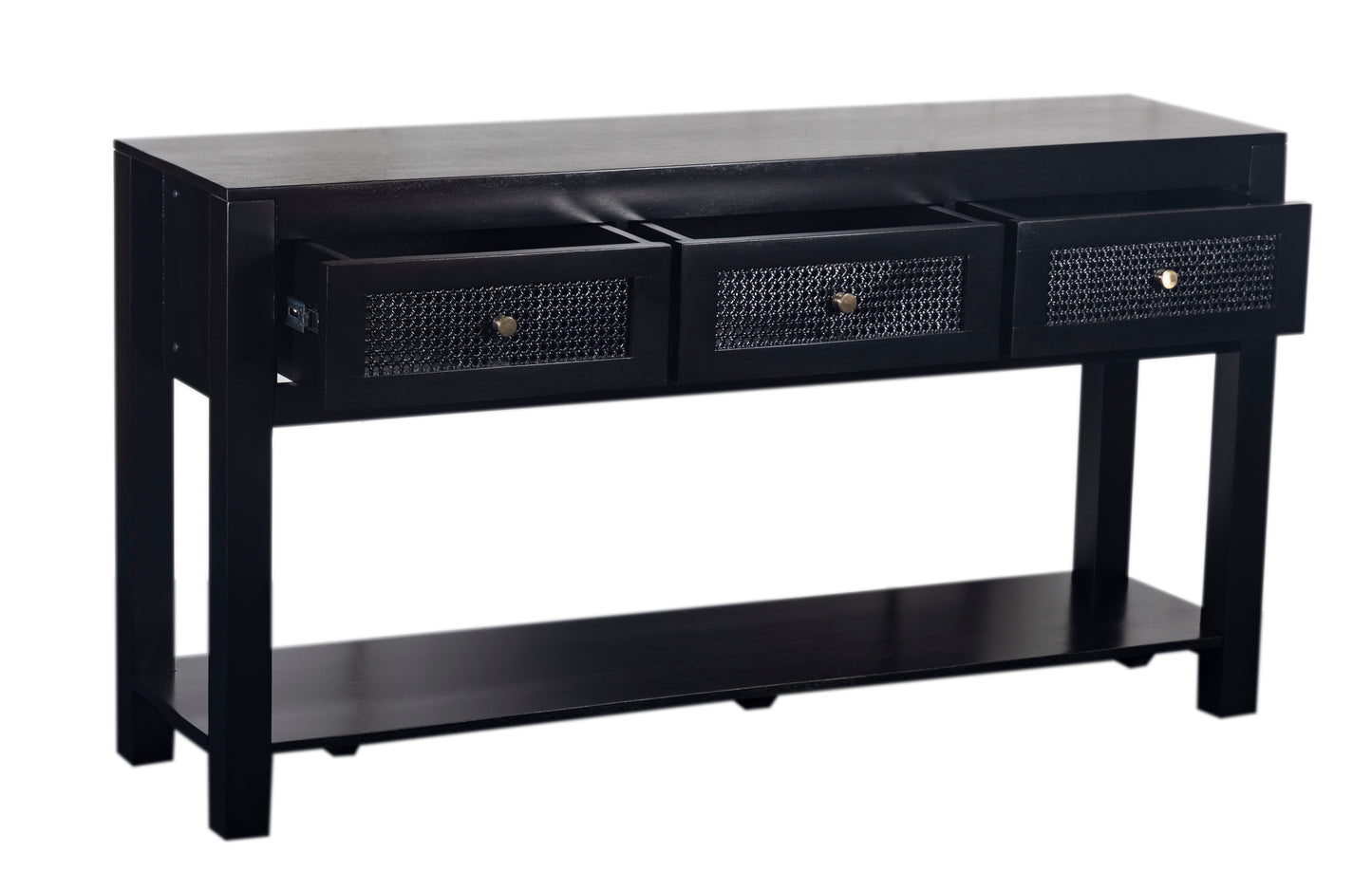 Byron Black Mango Wood & Rattan Console Table with 3 Drawers - 150cm