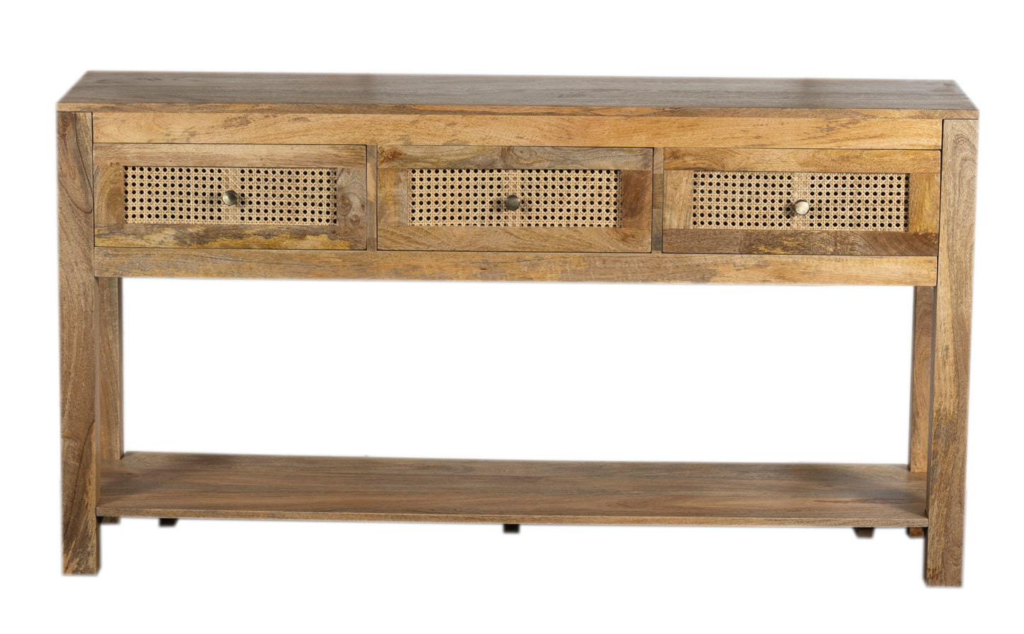 Byron Natural Mango Wood & Rattan Console Table with 3 Drawers - 150cm
