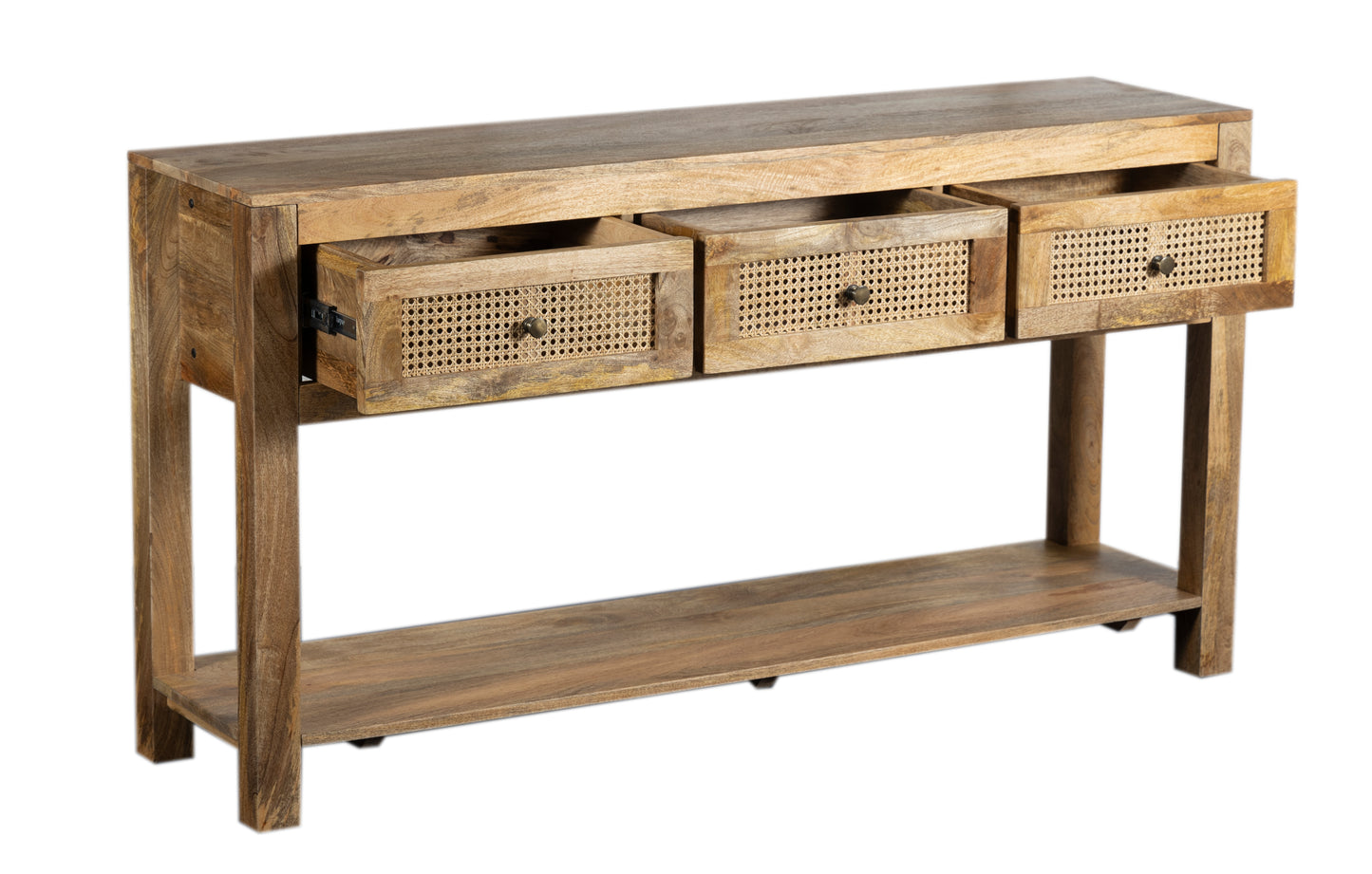 Byron Natural Mango Wood & Rattan Console Table with 3 Drawers - 150cm
