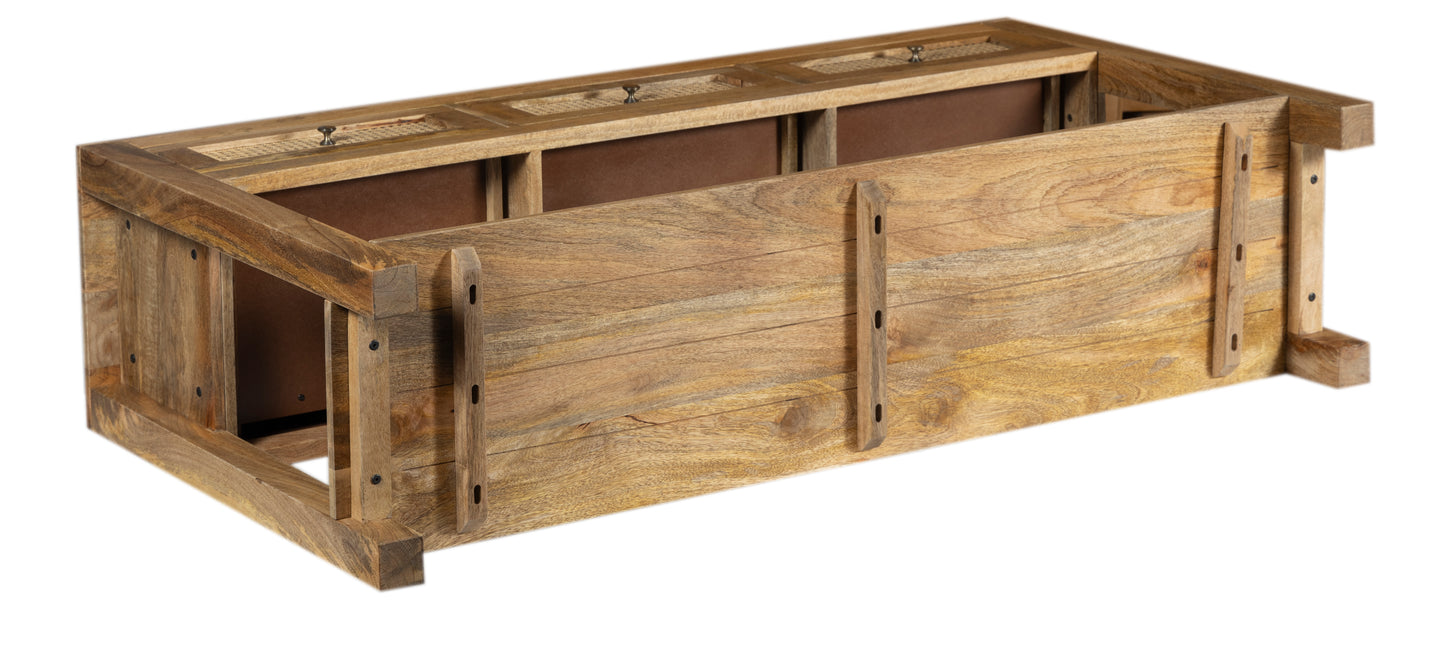 Byron Natural Mango Wood & Rattan Console Table with 3 Drawers - 150cm