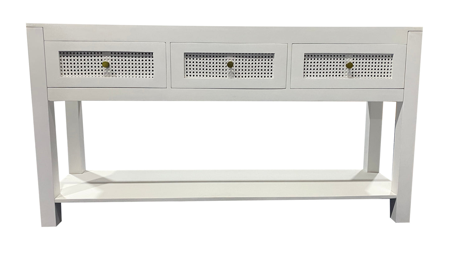 Byron White Mango Wood & Rattan Console Table with 3 Drawers - 150cm