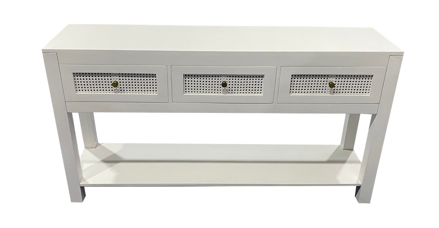 Byron White Mango Wood & Rattan Console Table with 3 Drawers - 150cm