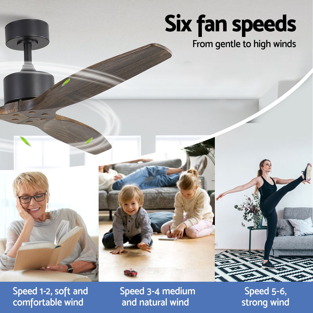 Devanti 52'' Ceiling Fan AC Motor 3 Blades w/Remote - Dark Wood