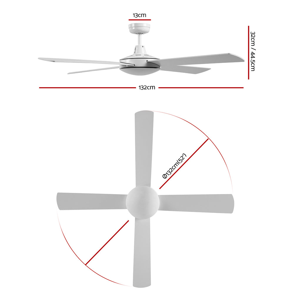 Devanti 52'' Ceiling Fan DC Motor 4 Blades w/Remote - White
