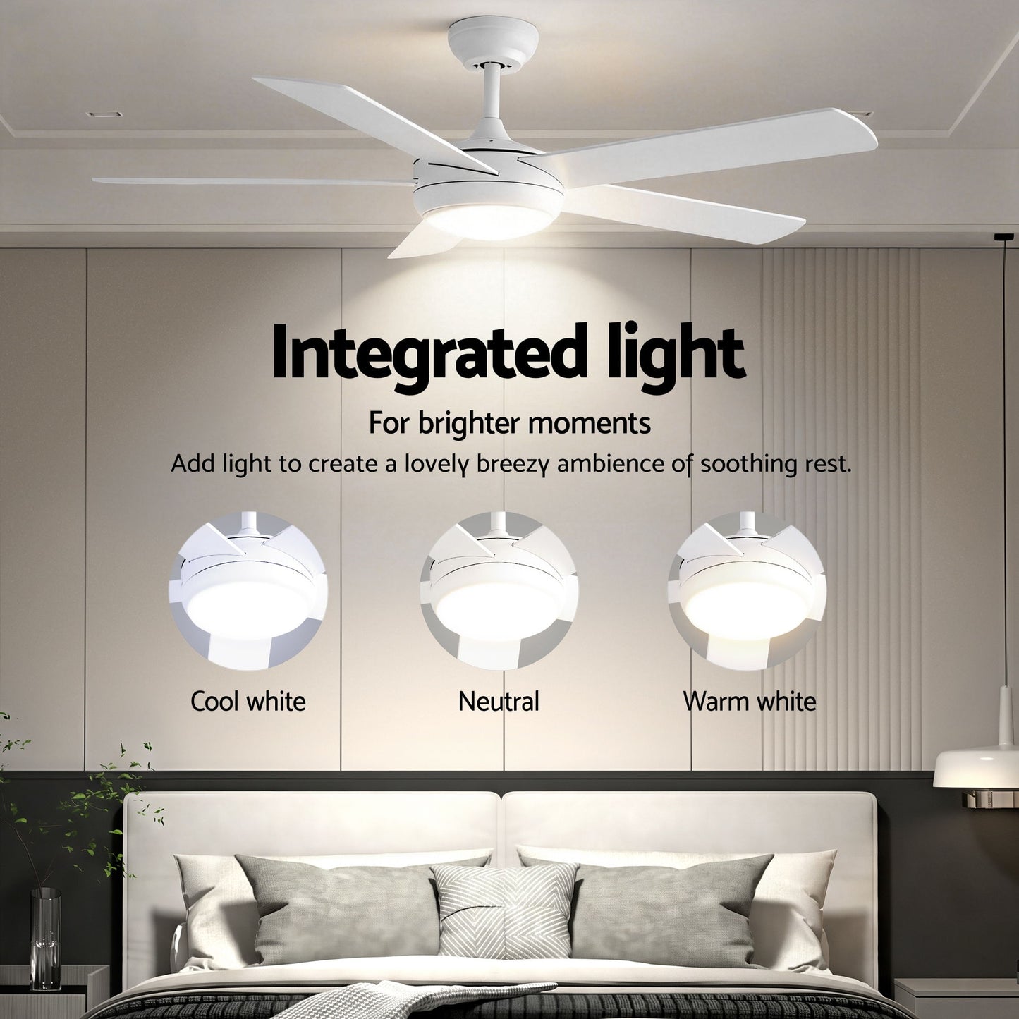 Devanti 52'' Ceiling Fan 5 Blades DC Motor w/Light w/Remote White