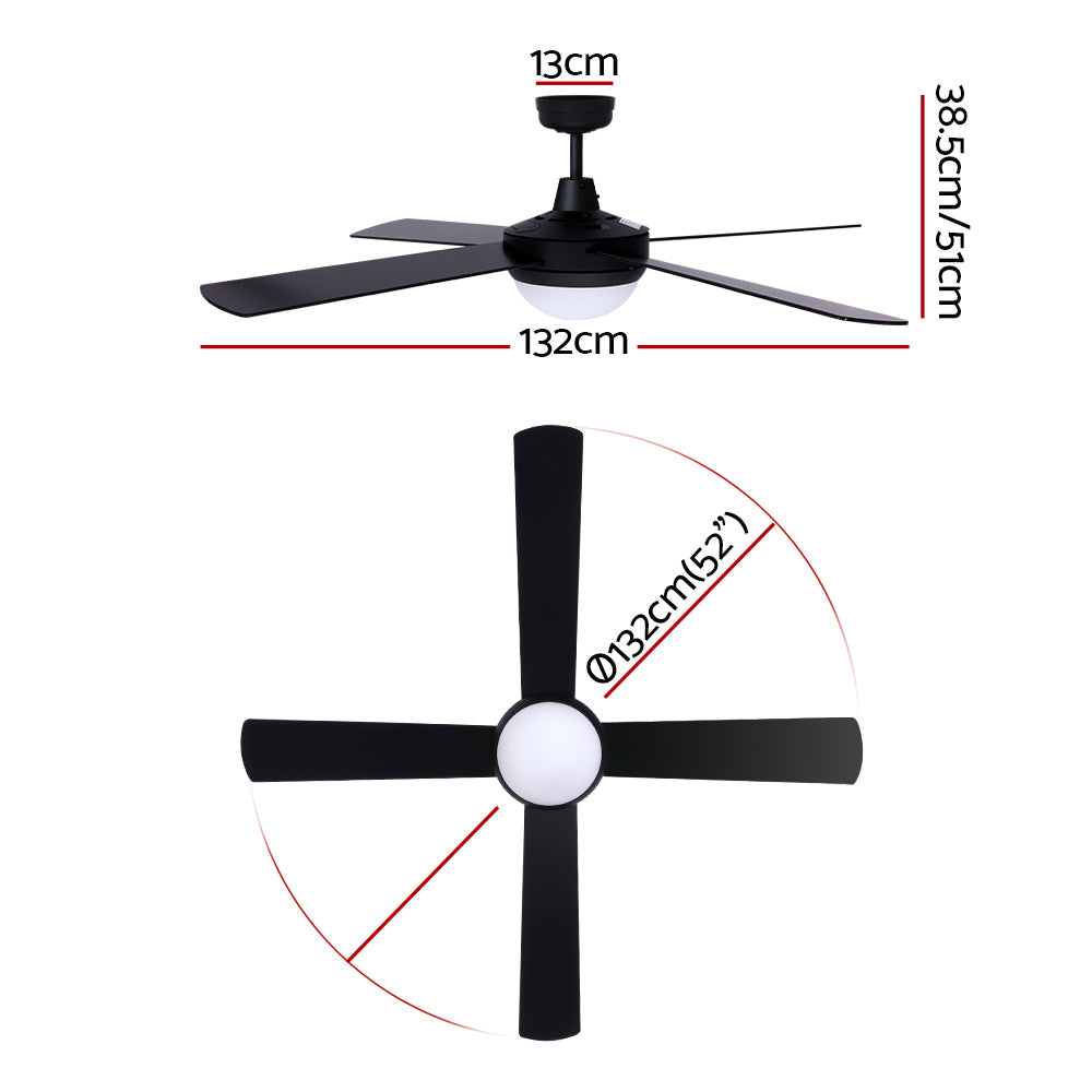 Devanti 52'' Ceiling Fan DC Motor w/Light w/Remote - Black
