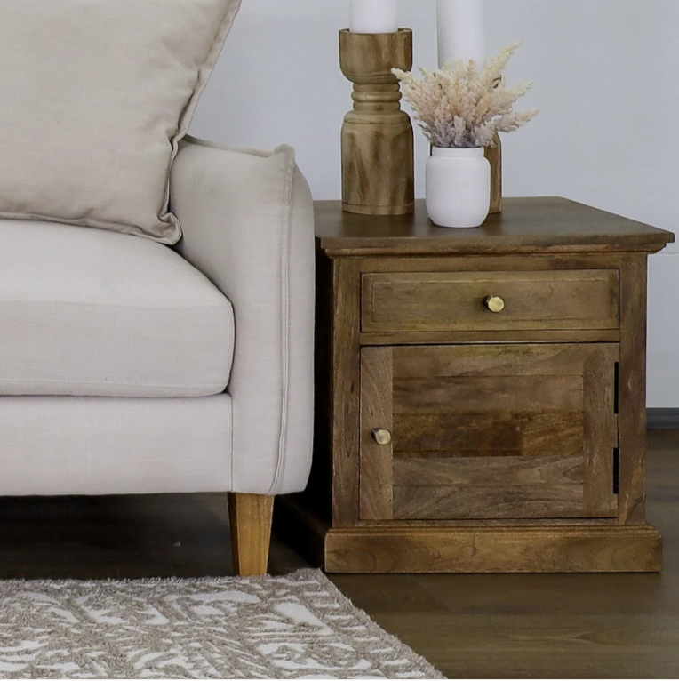 Clovelly Bedside Table - Natural Finish 1 Drawer & 1 Cabinet