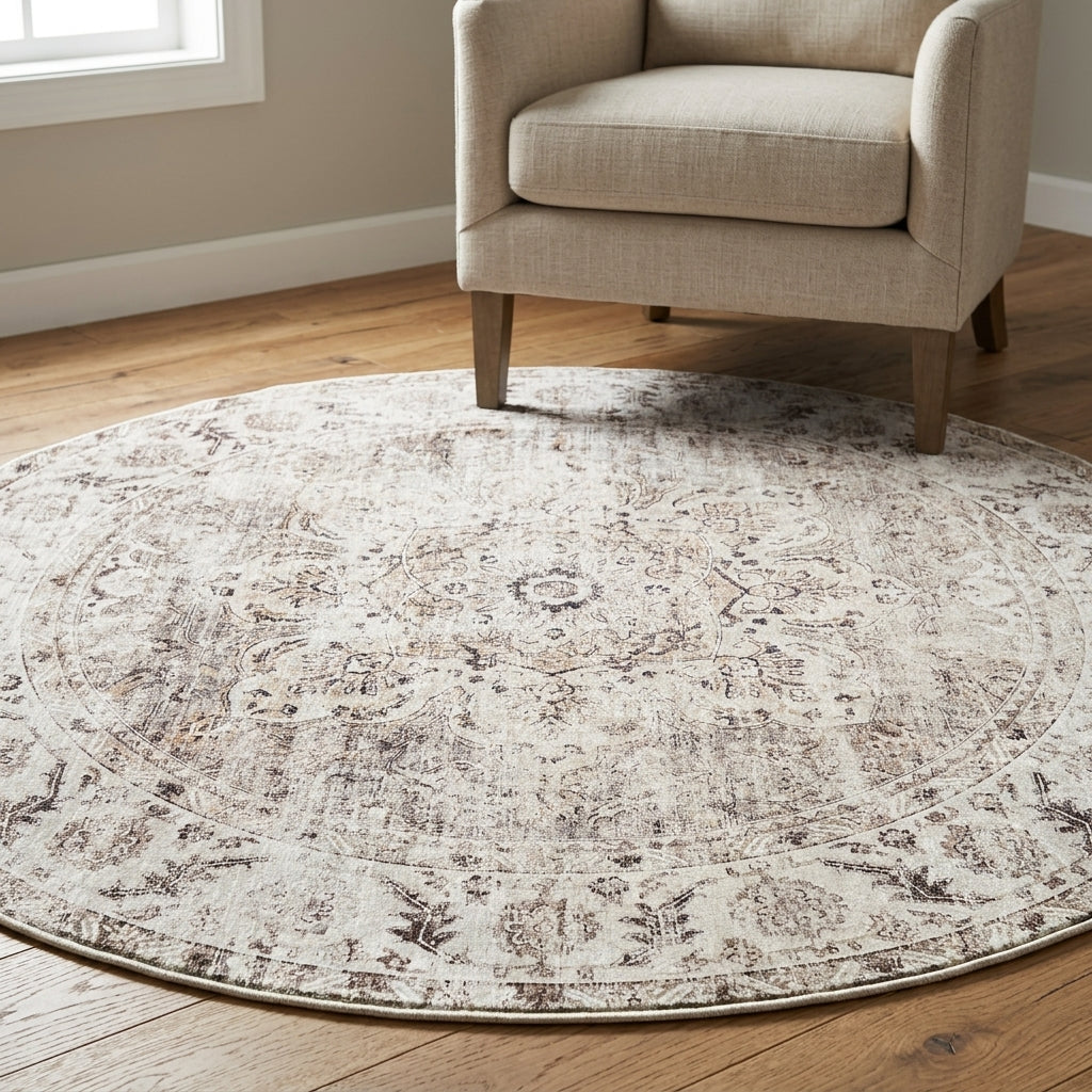 Constantine Traditional Distressed Round Non Slip Rug
