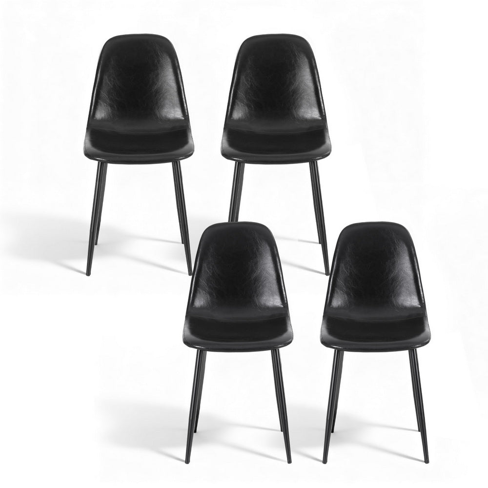 Artiss 4x Dining Chairs Retro PU Leather Kitchen Lounge Cafe Accent Chair Black