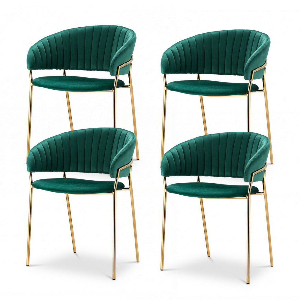 Artiss Dining Chairs Set of 4 Velvet Hollow Armchair Green