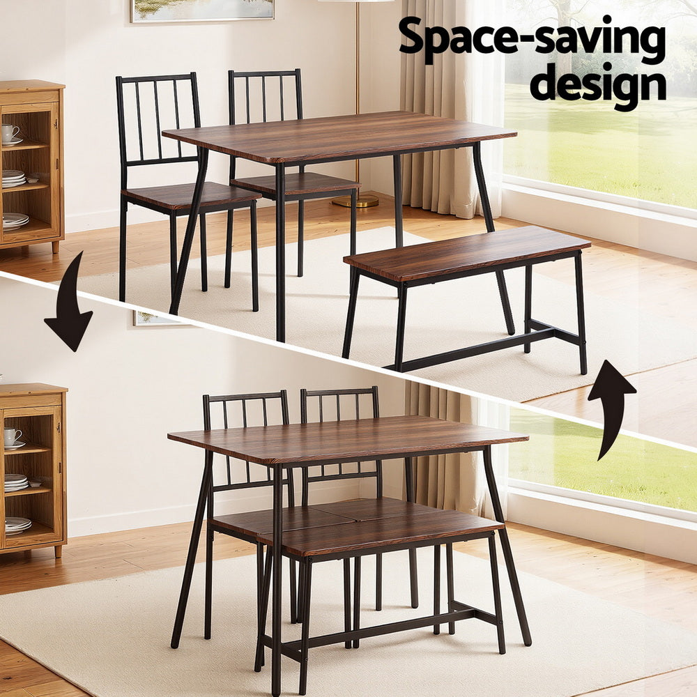 Artiss Dining Table and Chairs Set of 4 Bench Kitchen Furniture Rustic Brown