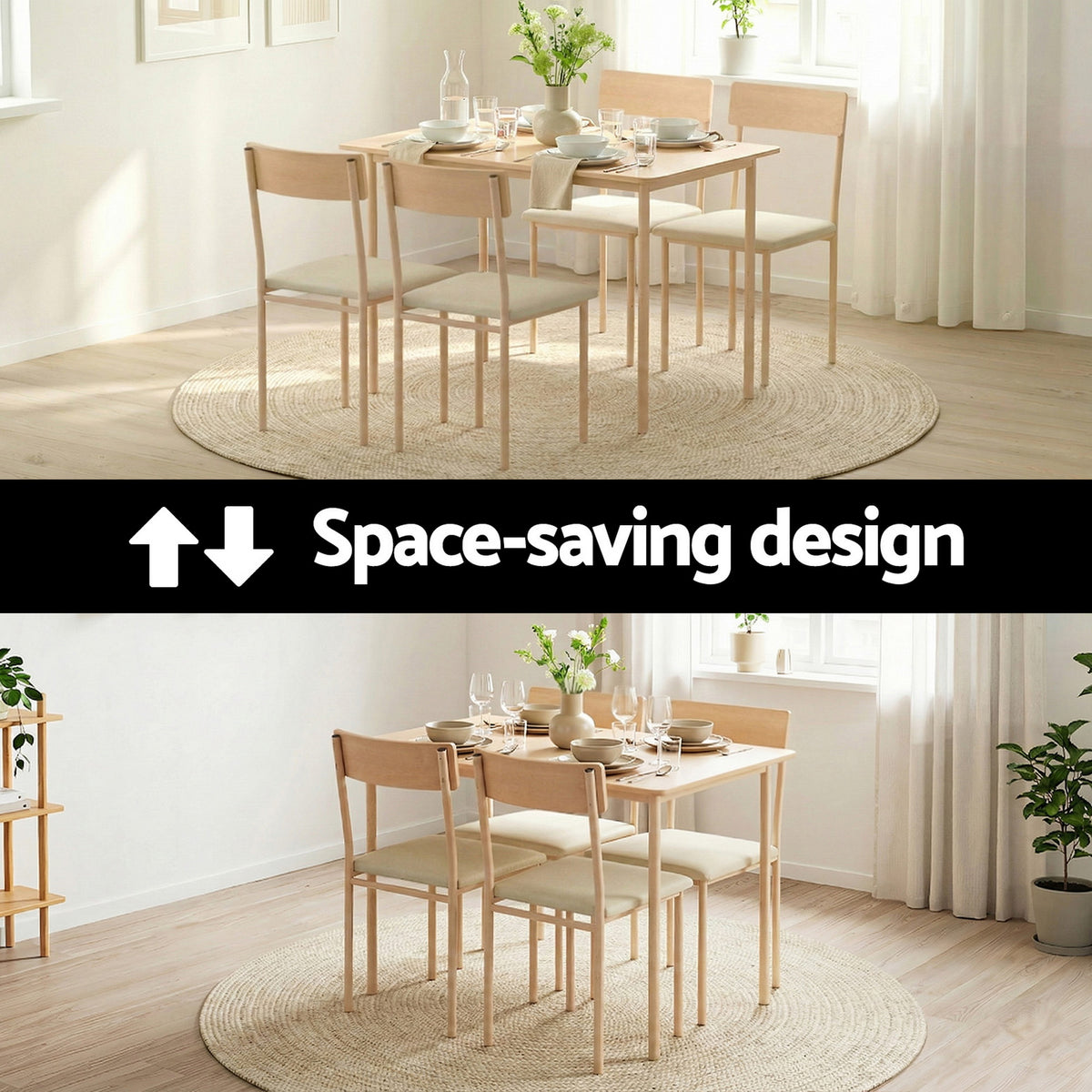 Artiss Dining Table and Chairs Set of 5 Compact Kitchen Furniture Natural Beige