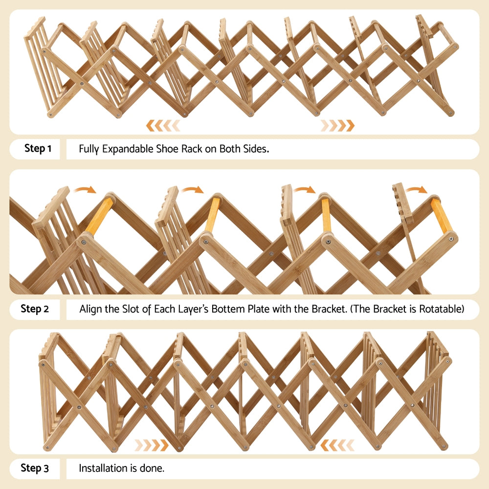 Artiss 7 Tier Bamboo Foldable Shoe Rack Organizer Entryway