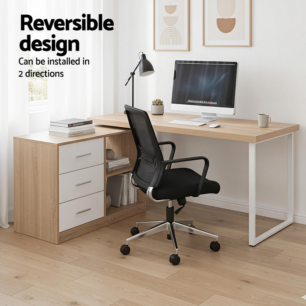 Artiss Computer Desk Swivelling L shape Home Office Storage Cabinet Oak
