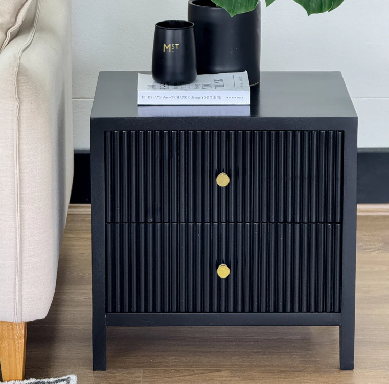 Frazer Black Bedside Table with 2 Drawers