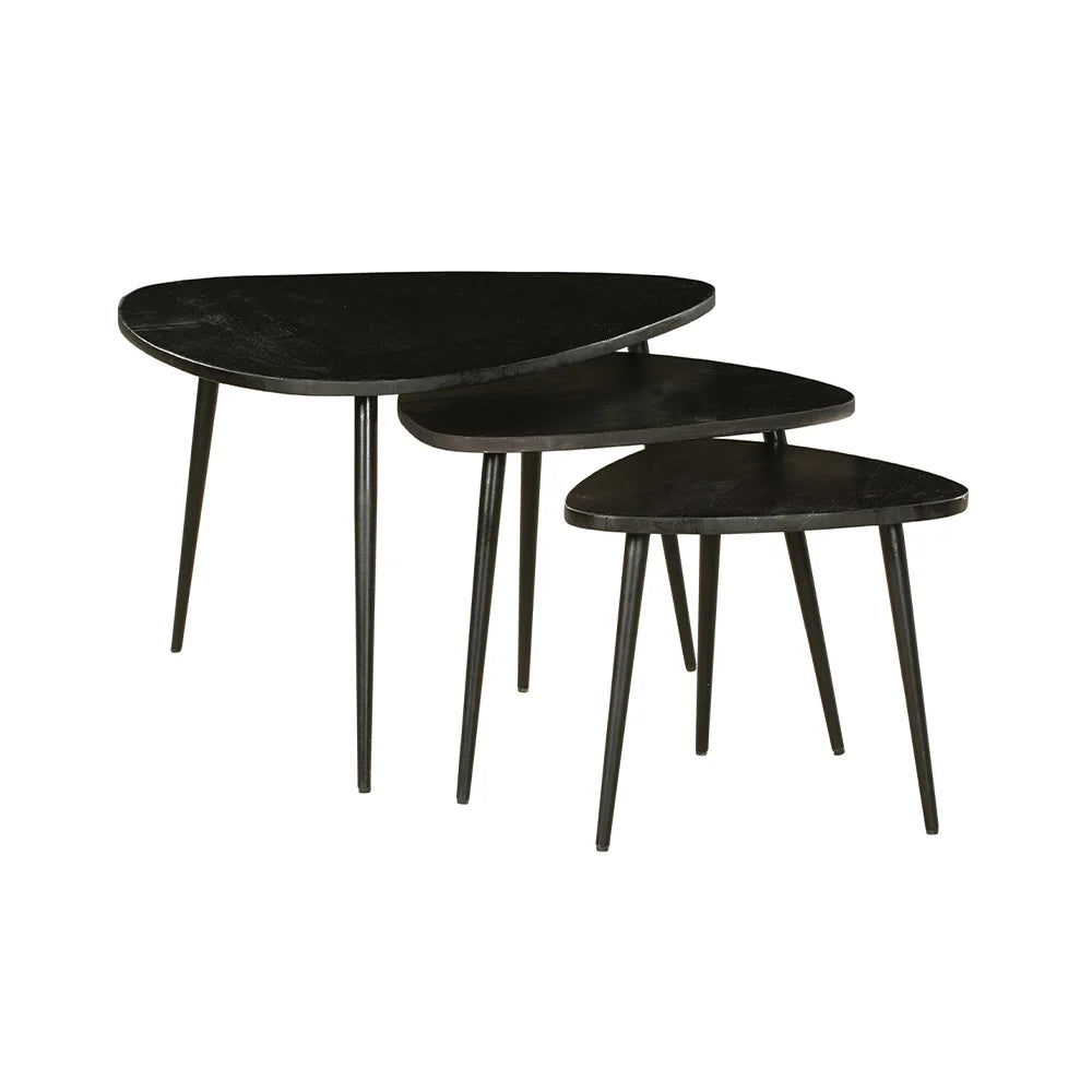 Set Of 3 Paulo Black Solid Wood Nested Coffee Table