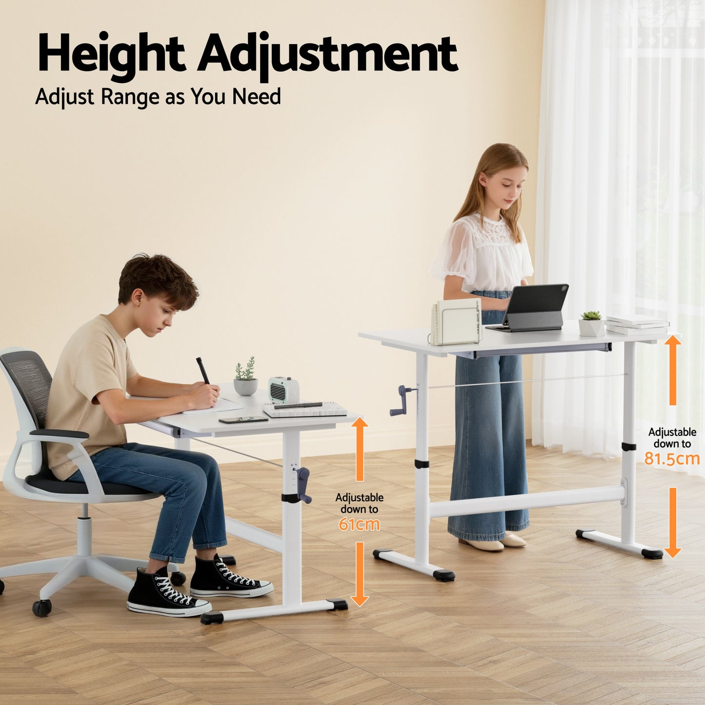 Artiss Manual Standing Desk Height Adjustable Workstation Computer Desks Study 100CM White