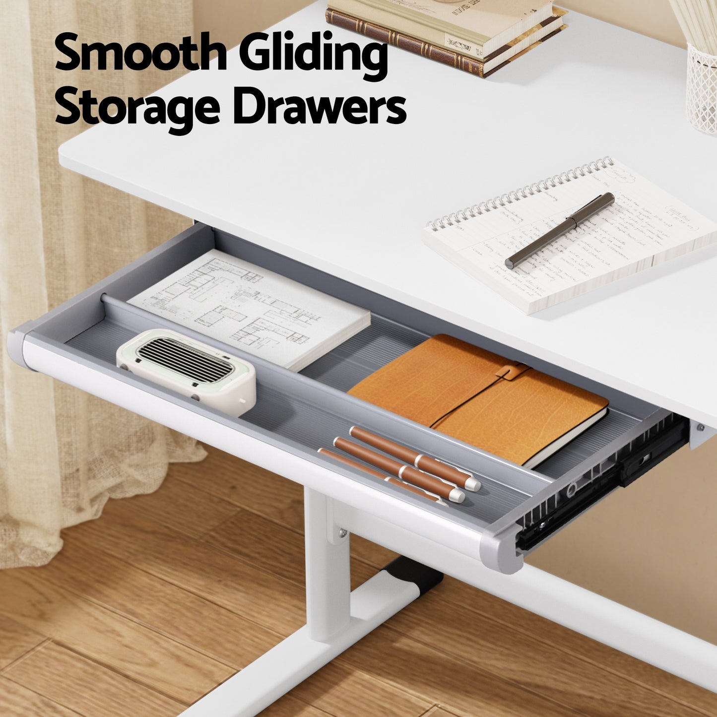 Artiss Manual Standing Desk Height Adjustable Workstation Computer Desks Study 100CM White