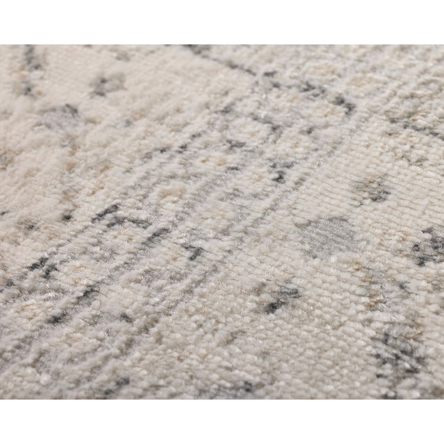 Ikop Light Grey and White Traditional Distressed Rug