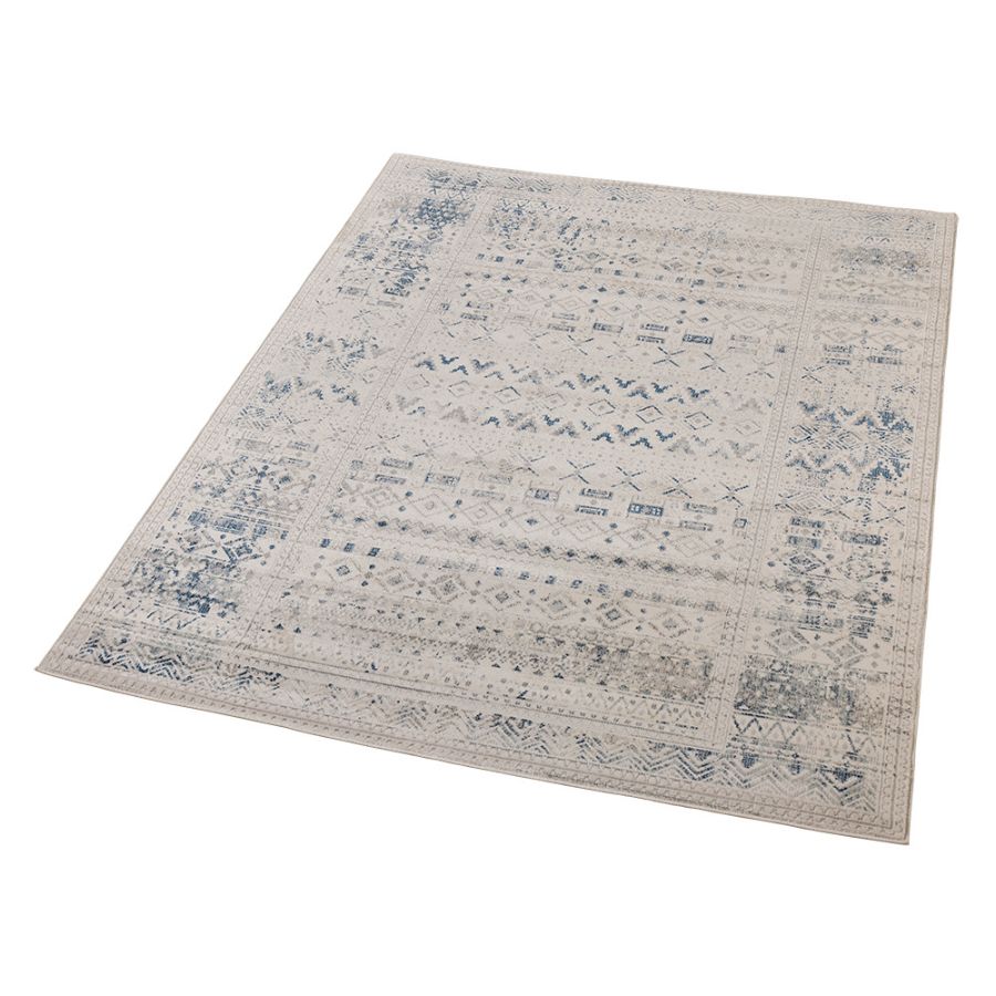 Izmir Navy and White Traditional Distressed Rug
