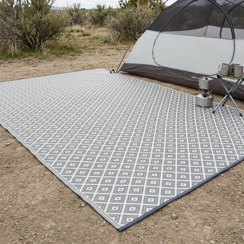 Kimberley Grey and White Diamond Recycled Plastic Outdoor Rug