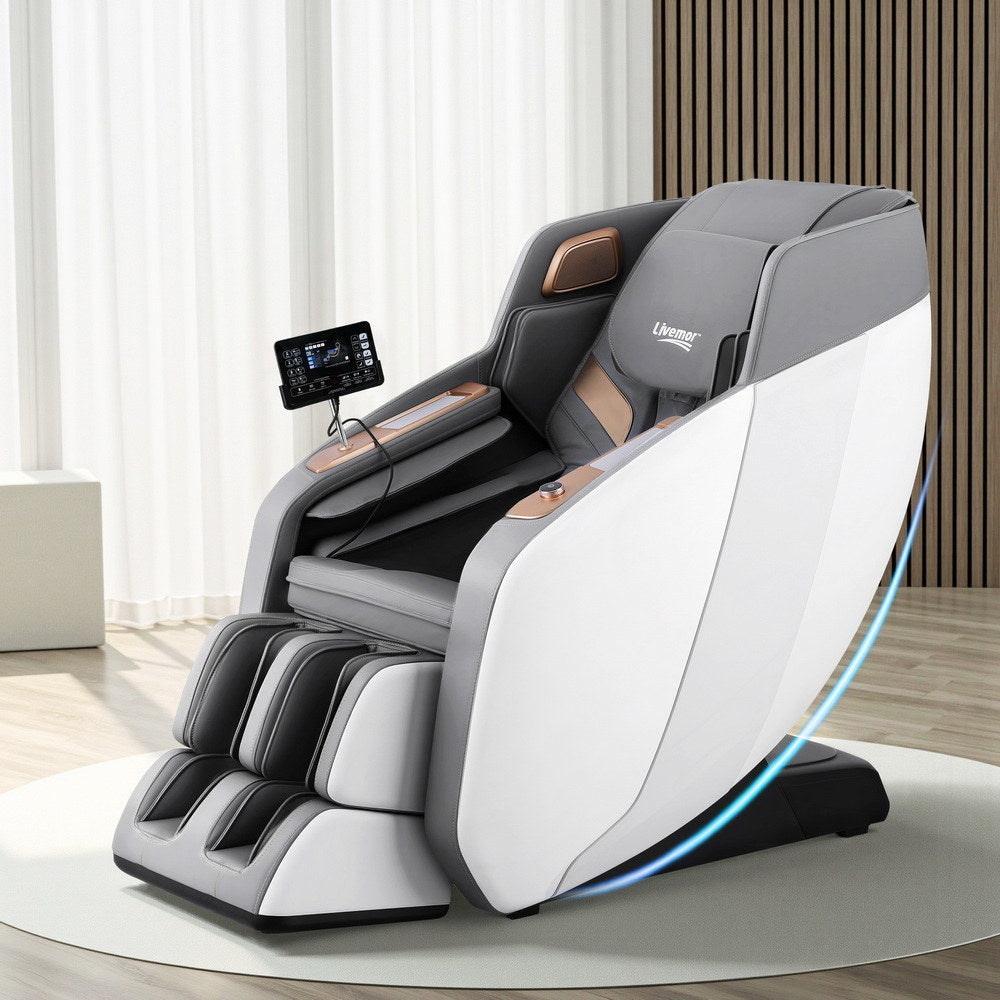 Livemor 4D Massage Chair Electric Recliner Double Core Mechanism Massager ROWA White