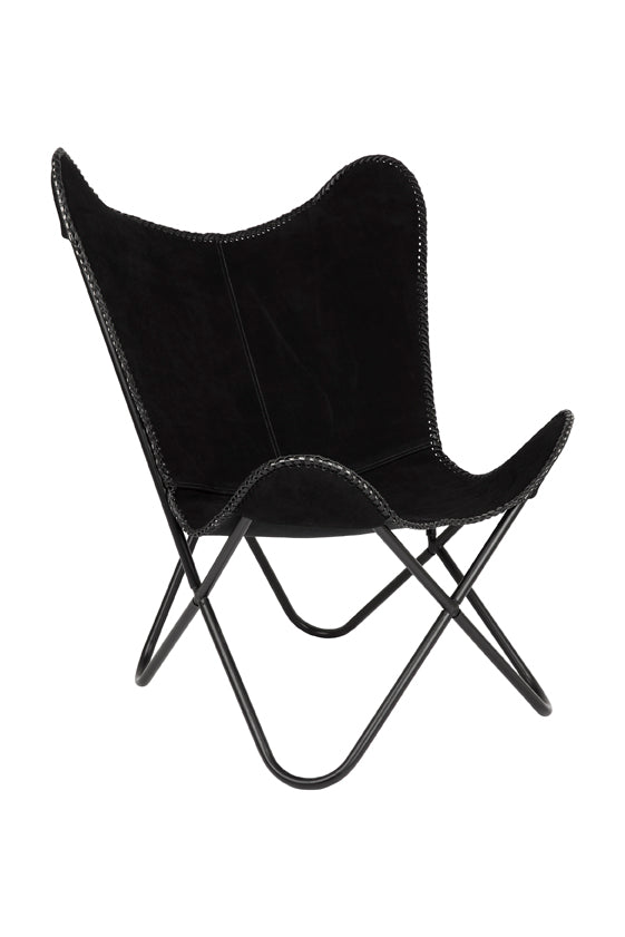 Adonis Suede Genuine Leather Black Butterfly Chair