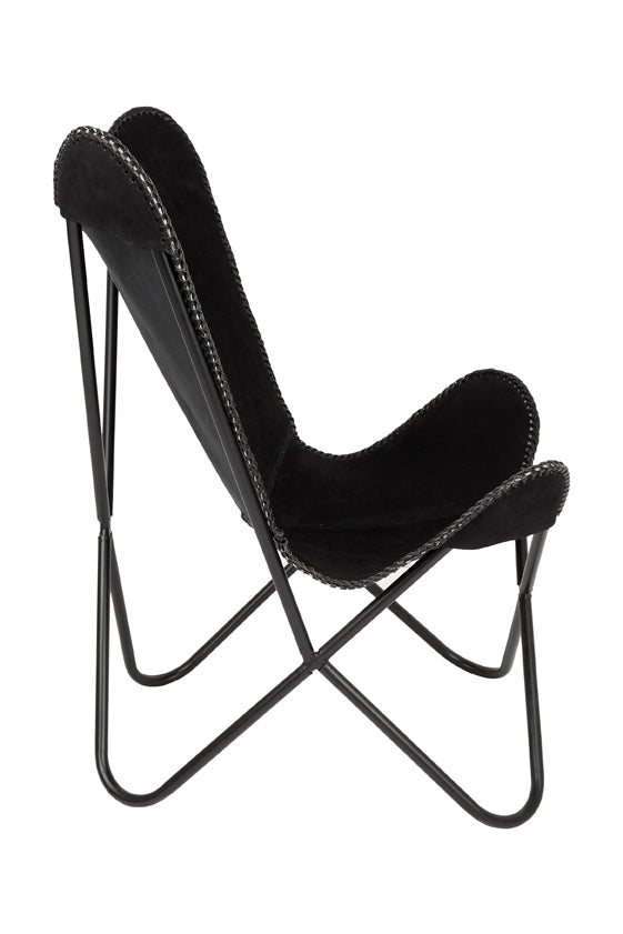 Adonis Suede Genuine Leather Black Butterfly Chair