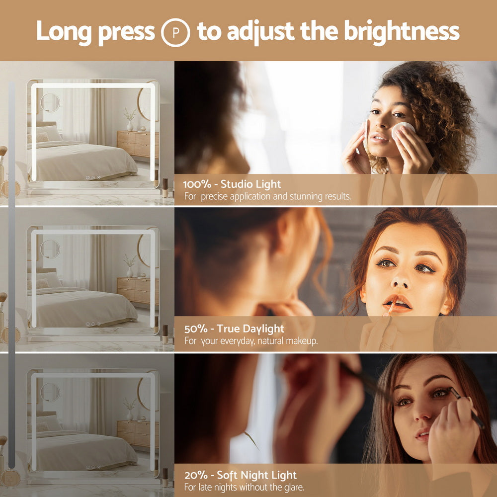 Embellir Makeup Mirror 60x50cm Hollywood Vanity with LED Light Tabletop White