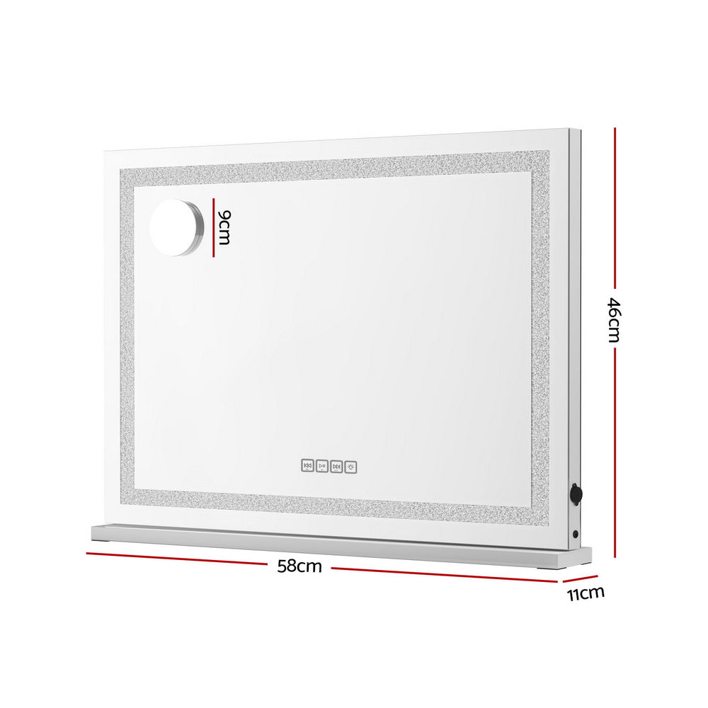 Embellir Bluetooth Makeup Mirror 58x46cm Hollywood Vanity with LED Light Crystal