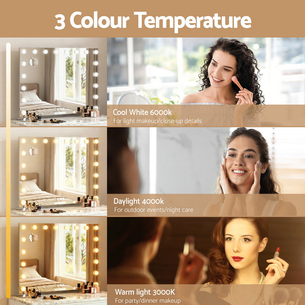 80x65cm Embellir Makeup Mirror Hollywood Vanity with LED Light Silver Legs