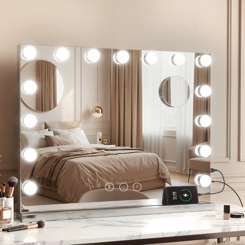Embellir Makeup Mirror 58x46cm Hollywood Vanity with LED Light Tabletop Wall