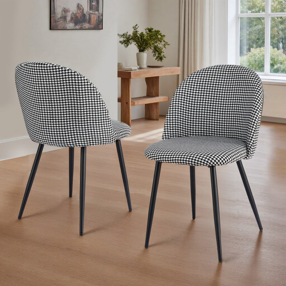 Artiss Dining Chairs Set of 2 Linen Solid Curved Houndstooth