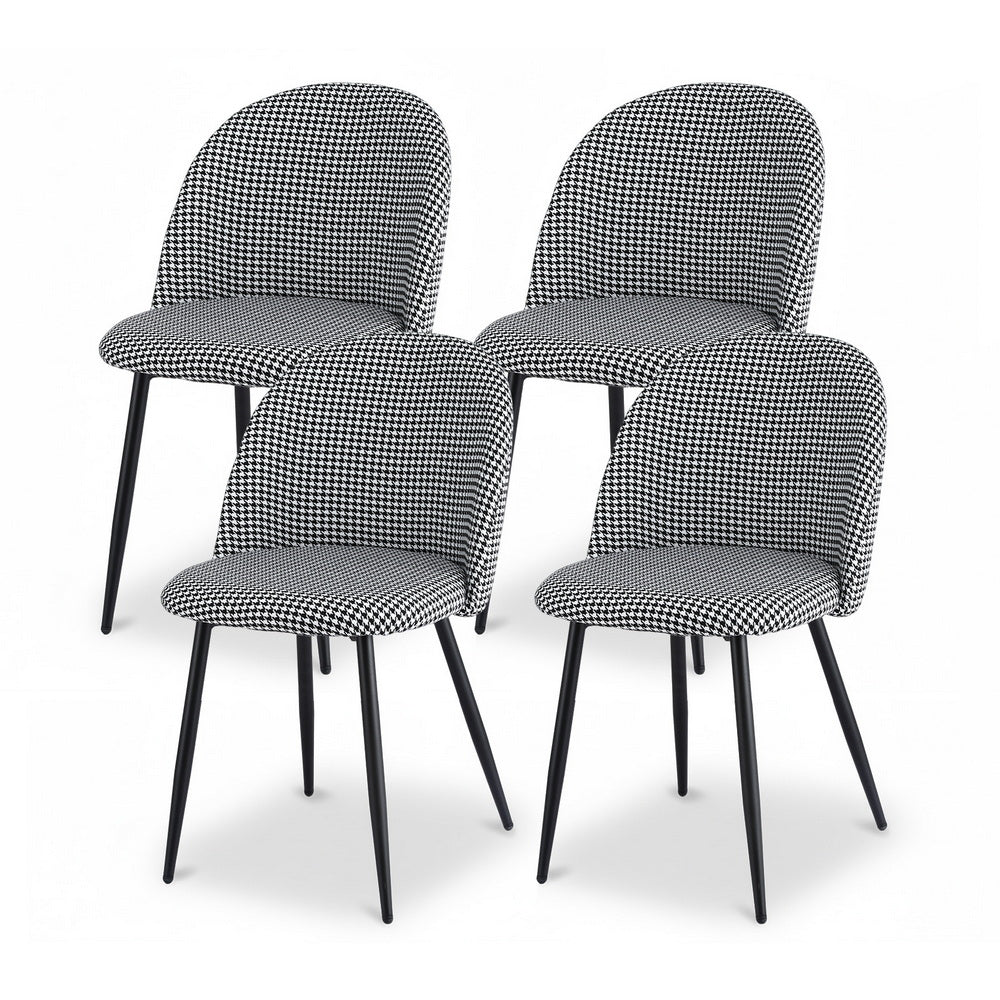 Artiss Dining Chairs Set of 4 Linen Solid Curved Houndstooth