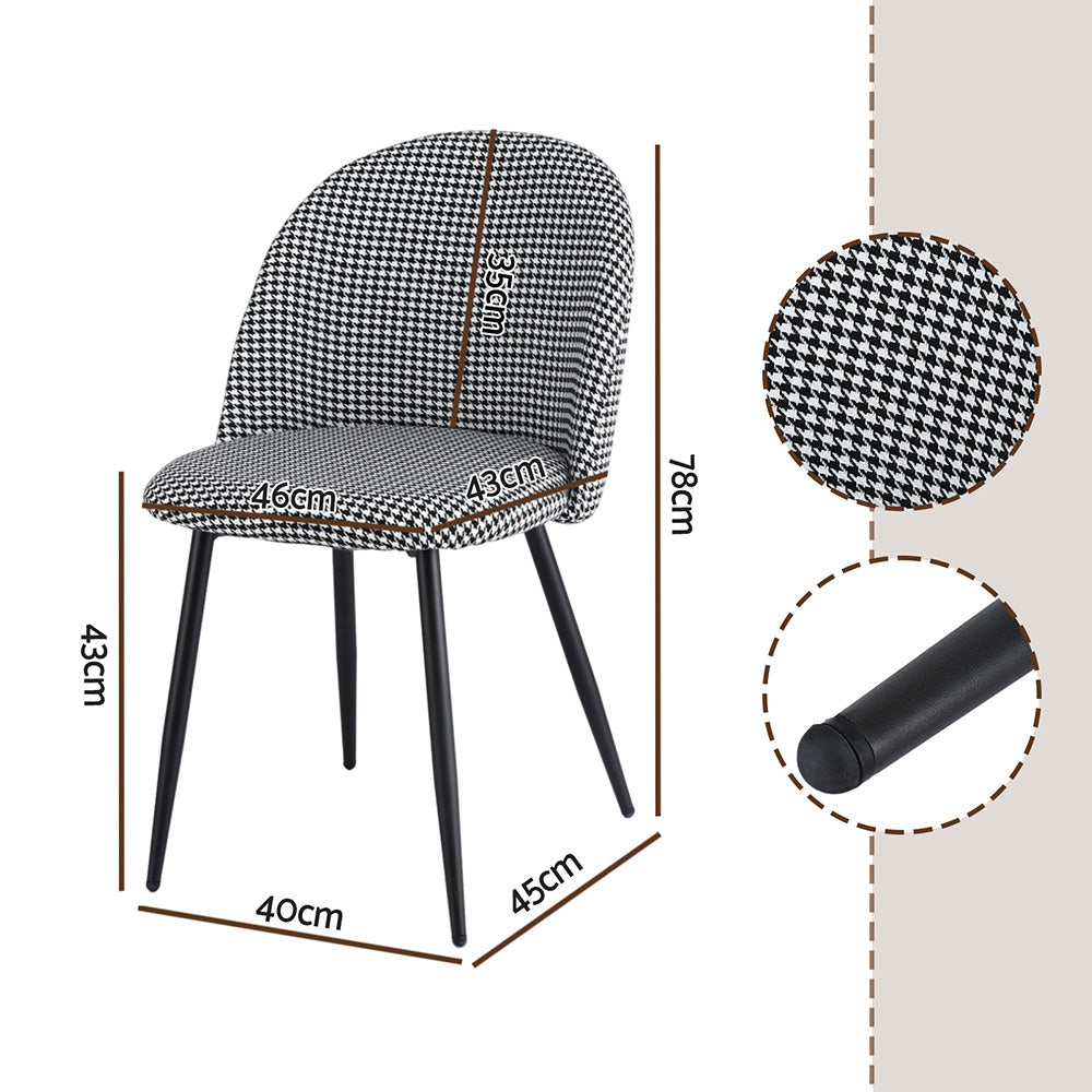Artiss Dining Chairs Set of 4 Linen Solid Curved Houndstooth