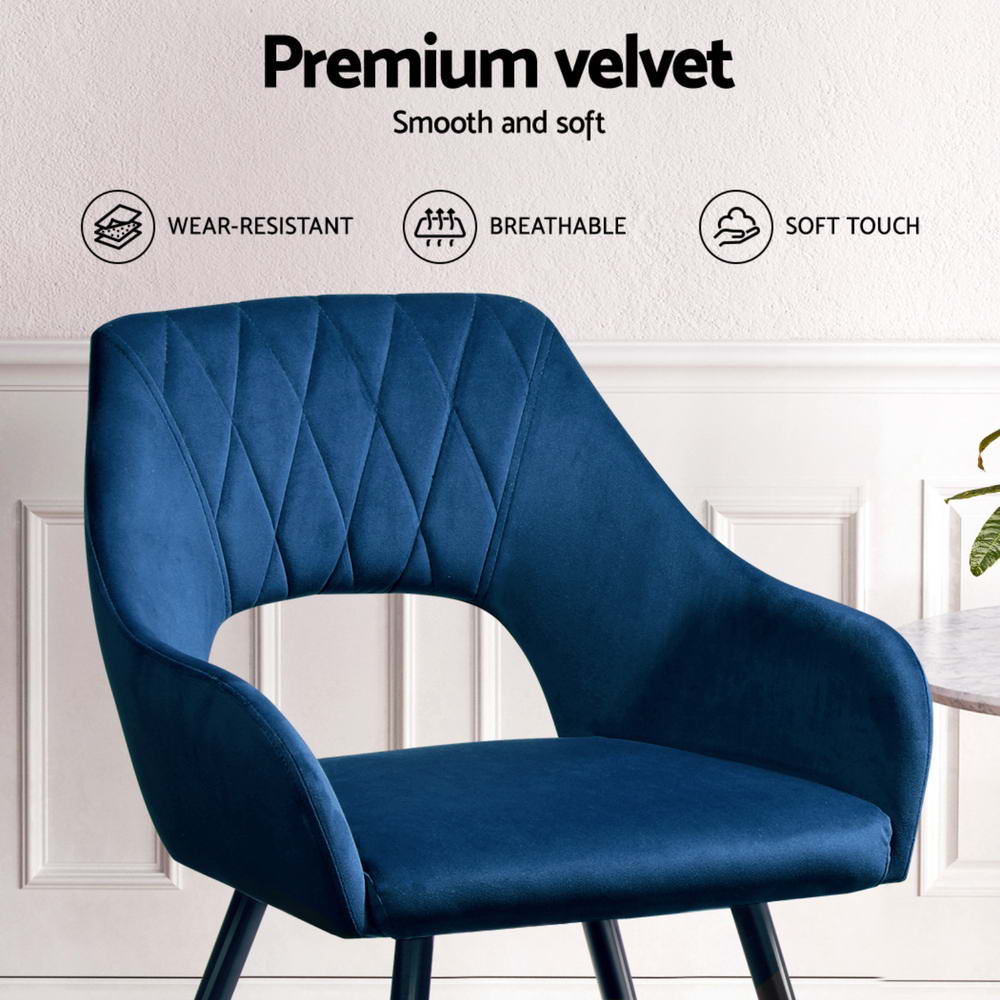 Artiss Dining Chairs Set of 4 Velvet Hollow Armchair Blue